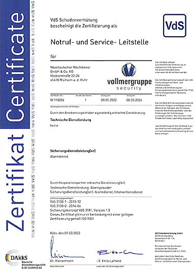 Öffnet PDF Datei im neuen Fenster: Zertifikat NSL VdS 3138 (deutsch) bis 5/2026.