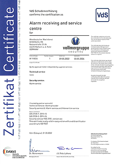 Öffnet PDF Datei im neuen Fenster: Zertifikat NSL VdS 3138 (englisch) bis 5/2026.