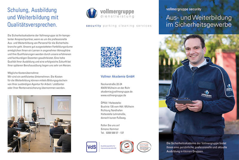 Öffnet PDF Datei im neuen Fenster: Infobroschüre Ausbildung und Weiterbildung im Sicherheitsgewerbe.